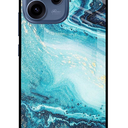 Blue Glitter Marble Oppo Reno15c 5G Glass Case Back Cover by Casekaro