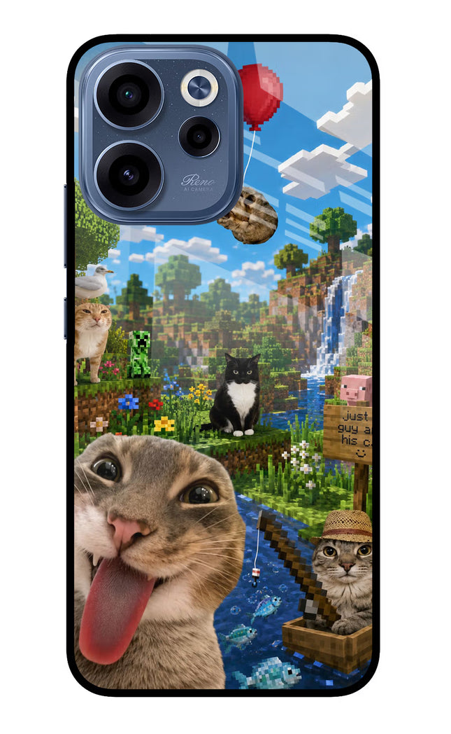 Minecraft Cat Chaos Oppo Reno15c 5G Glass Case Back Cover by Casekaro