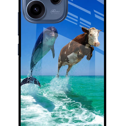 Dolphin vs Cow Oppo Reno15c 5G Glass Case Back Cover by Casekaro