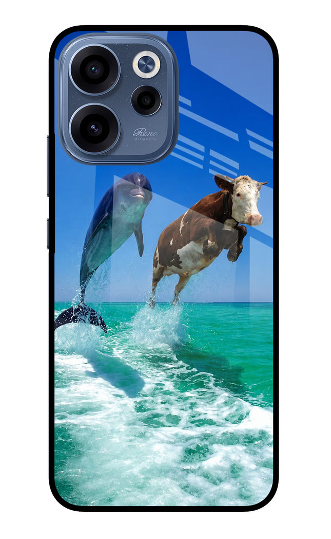 Dolphin vs Cow Oppo Reno15c 5G Glass Case Back Cover by Casekaro
