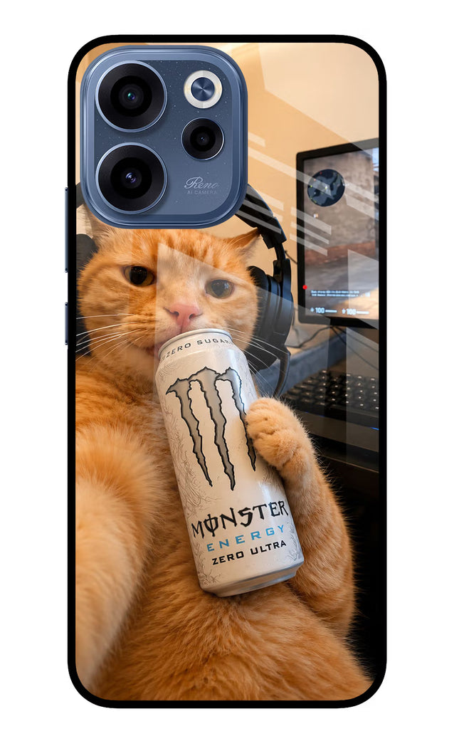 Gamer Cat Energy Oppo Reno15c 5G Glass Case Back Cover by Casekaro
