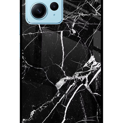 Black Marble Pattern Redmi Note 12 4G Glass Case Back Cover by Casekaro
