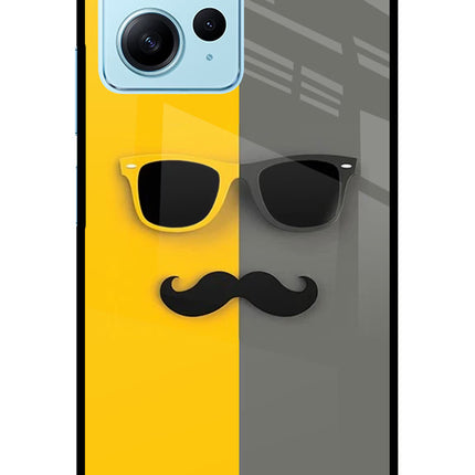 Sunglasses with Mustache Redmi Note 12 4G Glass Case Back Cover by Casekaro