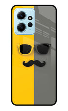 Sunglasses with Mustache Redmi Note 12 4G Glass Case Back Cover by Casekaro