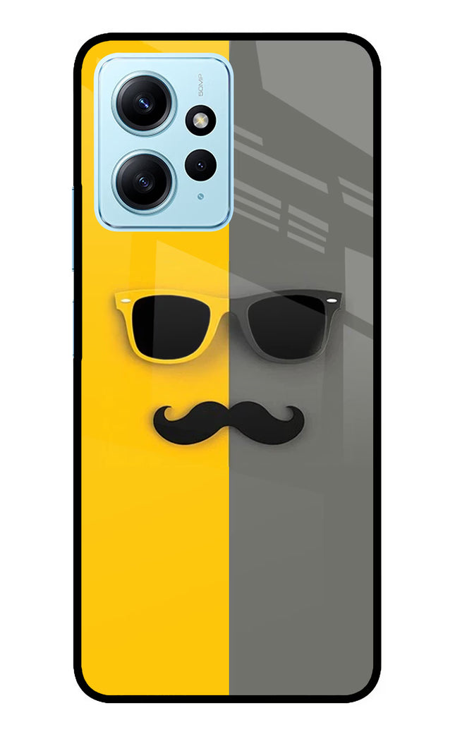 Sunglasses with Mustache Redmi Note 12 4G Glass Case Back Cover by Casekaro