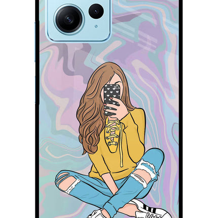 Selfie Girl Redmi Note 12 4G Glass Case Back Cover by Casekaro