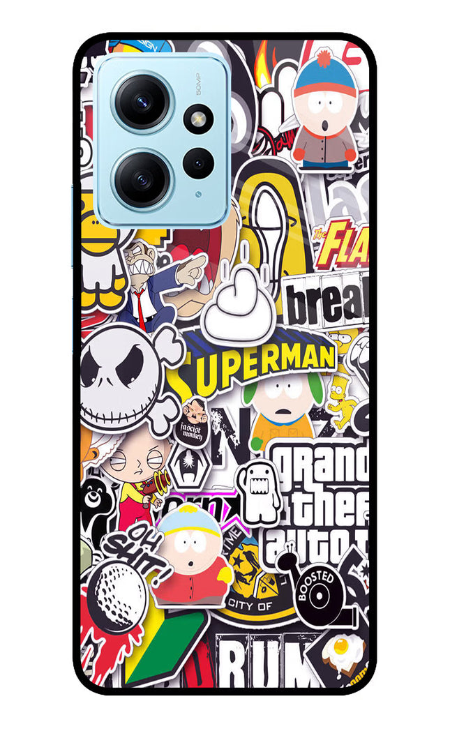 Sticker Bomb Redmi Note 12 4G Glass Case Back Cover by Casekaro