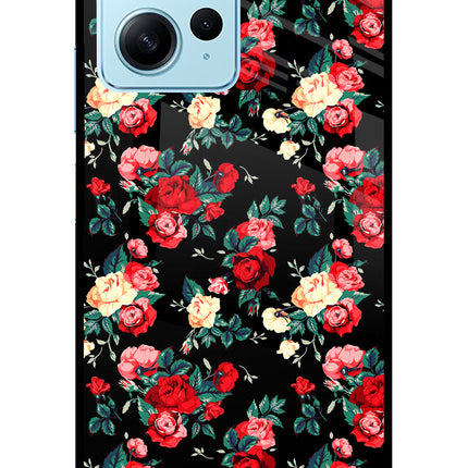 Rose Pattern Redmi Note 12 4G Glass Case Back Cover by Casekaro