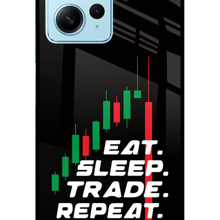 Eat Sleep Trade Repeat Redmi Note 12 4G Glass Case Back Cover by Casekaro