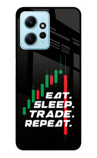 Eat Sleep Trade Repeat Redmi Note 12 4G Glass Case Back Cover by Casekaro