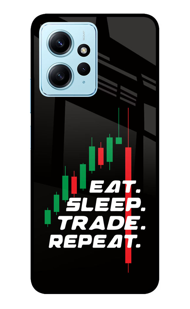 Eat Sleep Trade Repeat Redmi Note 12 4G Glass Case Back Cover by Casekaro