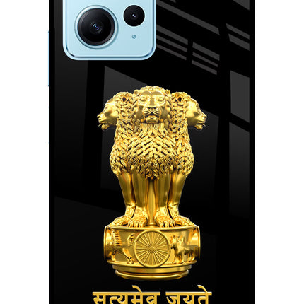 Satyamev Jayate Golden Redmi Note 12 4G Glass Case Back Cover by Casekaro