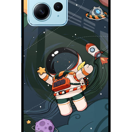 Cartoon Astronaut Redmi Note 12 4G Glass Case Back Cover by Casekaro
