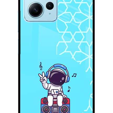 Cute Astronaut Chilling Redmi Note 12 4G Glass Case Back Cover by Casekaro