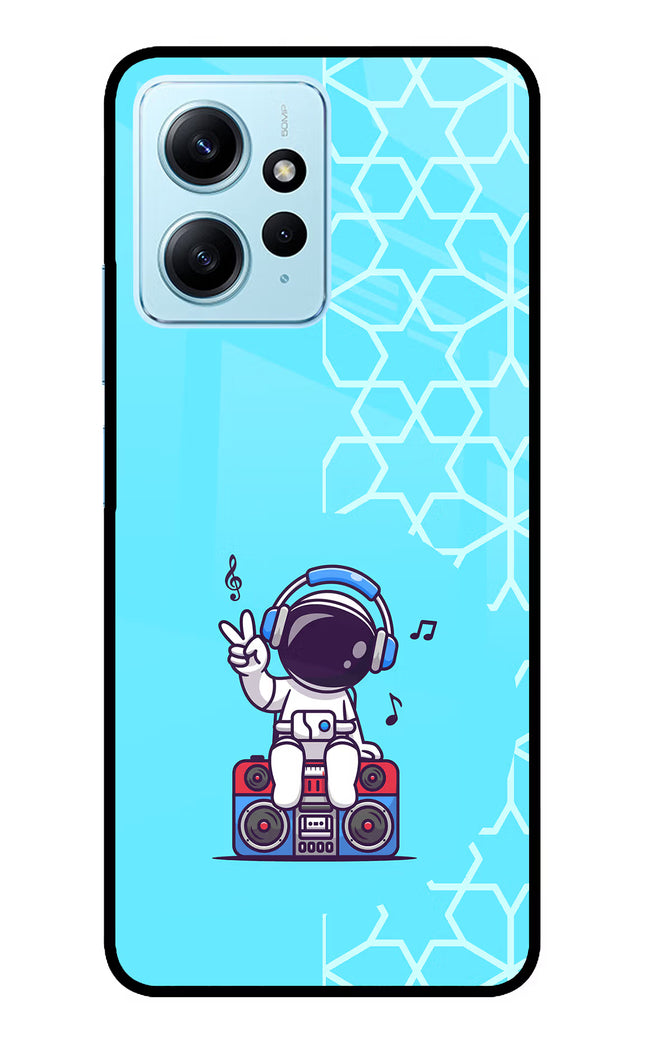 Cute Astronaut Chilling Redmi Note 12 4G Glass Case Back Cover by Casekaro