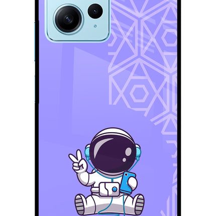 Cute Astronaut Chilling Redmi Note 12 4G Glass Case Back Cover by Casekaro