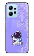 Cute Astronaut Chilling Redmi Note 12 4G Glass Case Back Cover by Casekaro