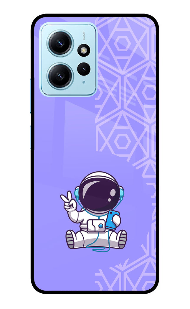 Cute Astronaut Chilling Redmi Note 12 4G Glass Case Back Cover by Casekaro
