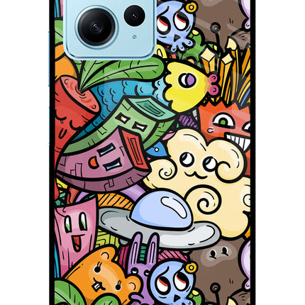 Veggie Doodle Redmi Note 12 4G Glass Case Back Cover by Casekaro