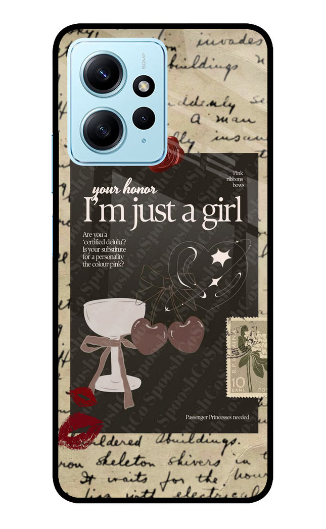 I am just a girl Redmi Note 12 4G Glass Case Back Cover by Casekaro