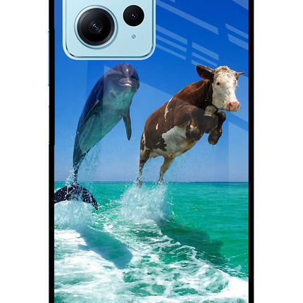Dolphin vs Cow Redmi Note 12 4G Glass Case Back Cover by Casekaro