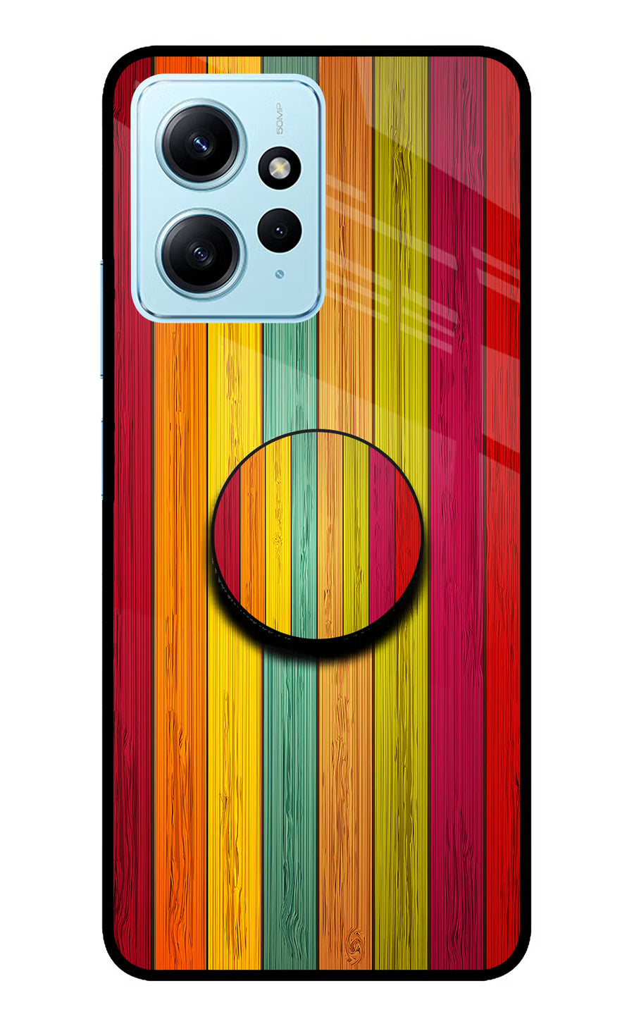 Multicolor Wooden Redmi Note 12 4G Pop Case, Glass case