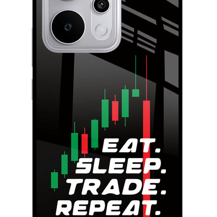 Eat Sleep Trade Repeat Realme P4 Power 5G Glass Case Back Cover by Casekaro