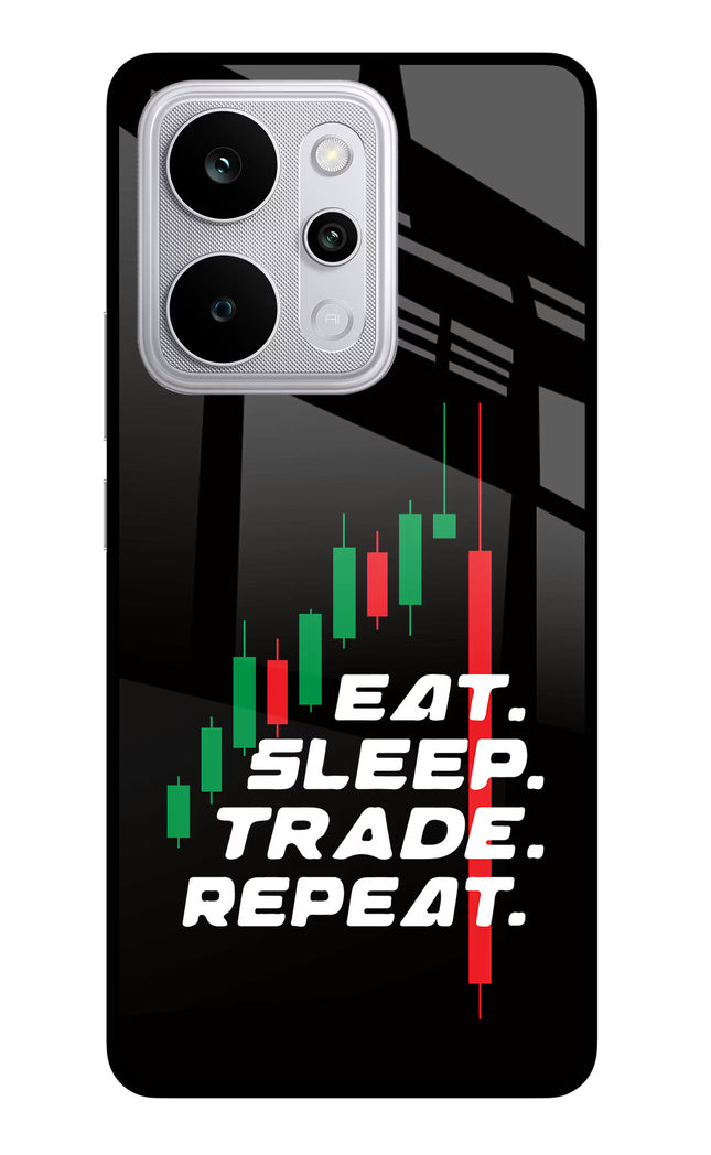 Eat Sleep Trade Repeat Realme P4 Power 5G Glass Case Back Cover by Casekaro
