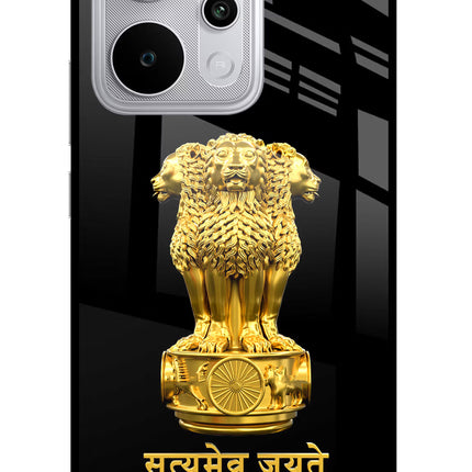 Satyamev Jayate Golden Realme P4 Power 5G Glass Case Back Cover by Casekaro