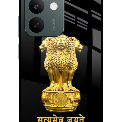 Satyamev Jayate Golden Realme C85 5G Glass Case Back Cover by Casekaro