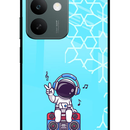 Cute Astronaut Chilling Realme C85 5G Glass Case Back Cover by Casekaro