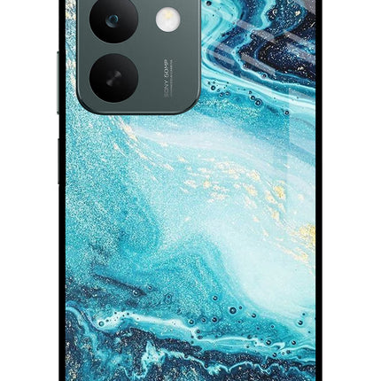 Blue Glitter Marble Realme C85 5G Glass Case Back Cover by Casekaro