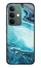 Blue Glitter Marble Realme C85 5G Glass Case Back Cover by Casekaro