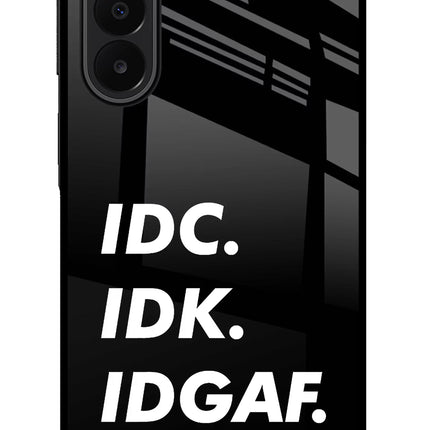 Idc Idk Idgaf Samsung A27 5G Glass Case Back Cover by Casekaro