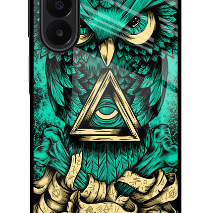 Green Owl Samsung A27 5G Glass Case Back Cover by Casekaro