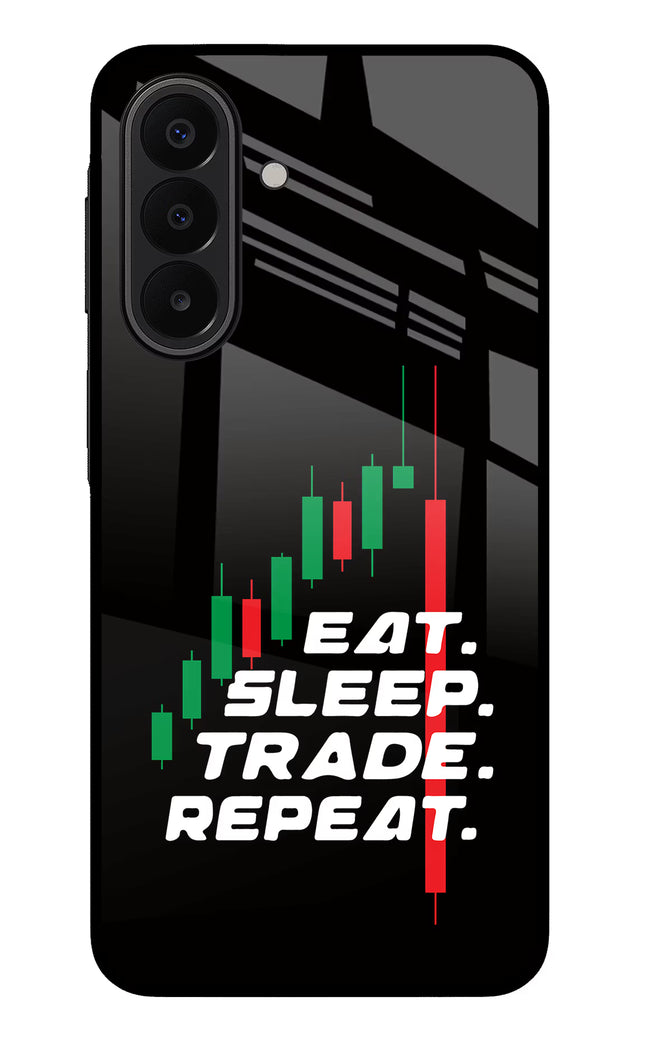 Eat Sleep Trade Repeat Samsung A27 5G Glass Case Back Cover by Casekaro