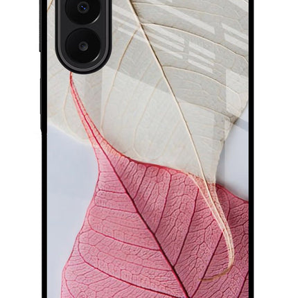White Pink Leaf Samsung A27 5G Glass Case Back Cover by Casekaro