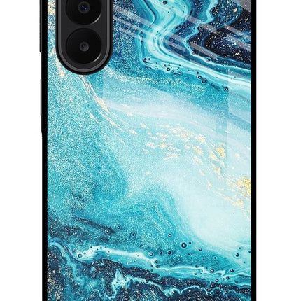 Blue Glitter Marble Samsung A27 5G Glass Case Back Cover by Casekaro