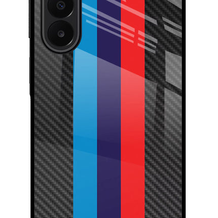 BMW Stripes Pattern Samsung A27 5G Glass Case Back Cover by Casekaro