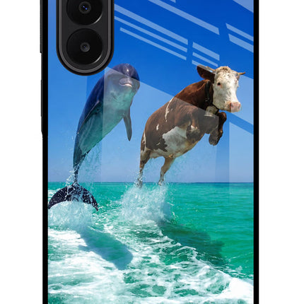Dolphin vs Cow Samsung A27 5G Glass Case Back Cover by Casekaro