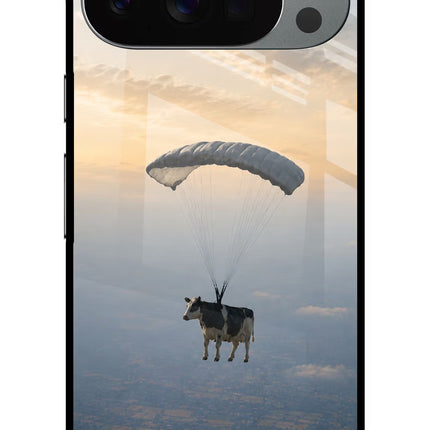 Skydiving Cow Google Pixel 10 Pro Glass Case Back Cover by Casekaro