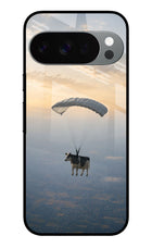 Skydiving Cow Google Pixel 10 Pro Glass Case Back Cover by Casekaro