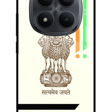 Satyamev Jayate Brown Logo Redmi Note 15 Pro+ 5G Glass Case Back Cover by Casekaro