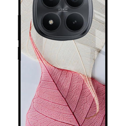 White Pink Leaf Redmi Note 15 Pro+ 5G Glass Case Back Cover by Casekaro