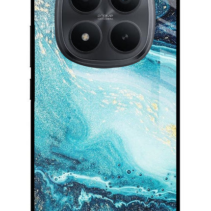 Blue Glitter Marble Redmi Note 15 Pro+ 5G Glass Case Back Cover by Casekaro