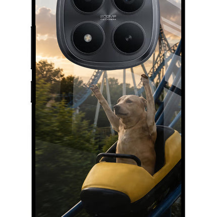 Rollercoaster Dog Redmi Note 15 Pro+ 5G Glass Case Back Cover by Casekaro