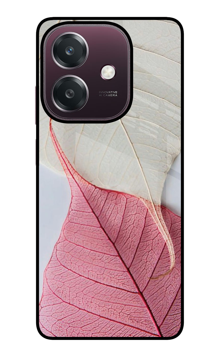 White Pink Leaf Oppo A3 5G Back Cover, Glass case