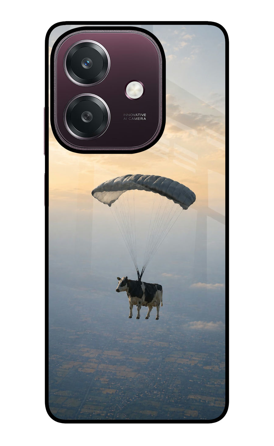 Skydiving Cow Oppo A3 5G Back Cover, Glass case