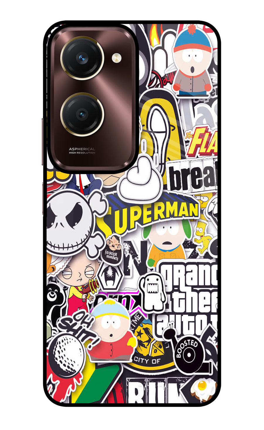 Sticker Bomb Vivo Y28e 5G Back Cover, Glass case