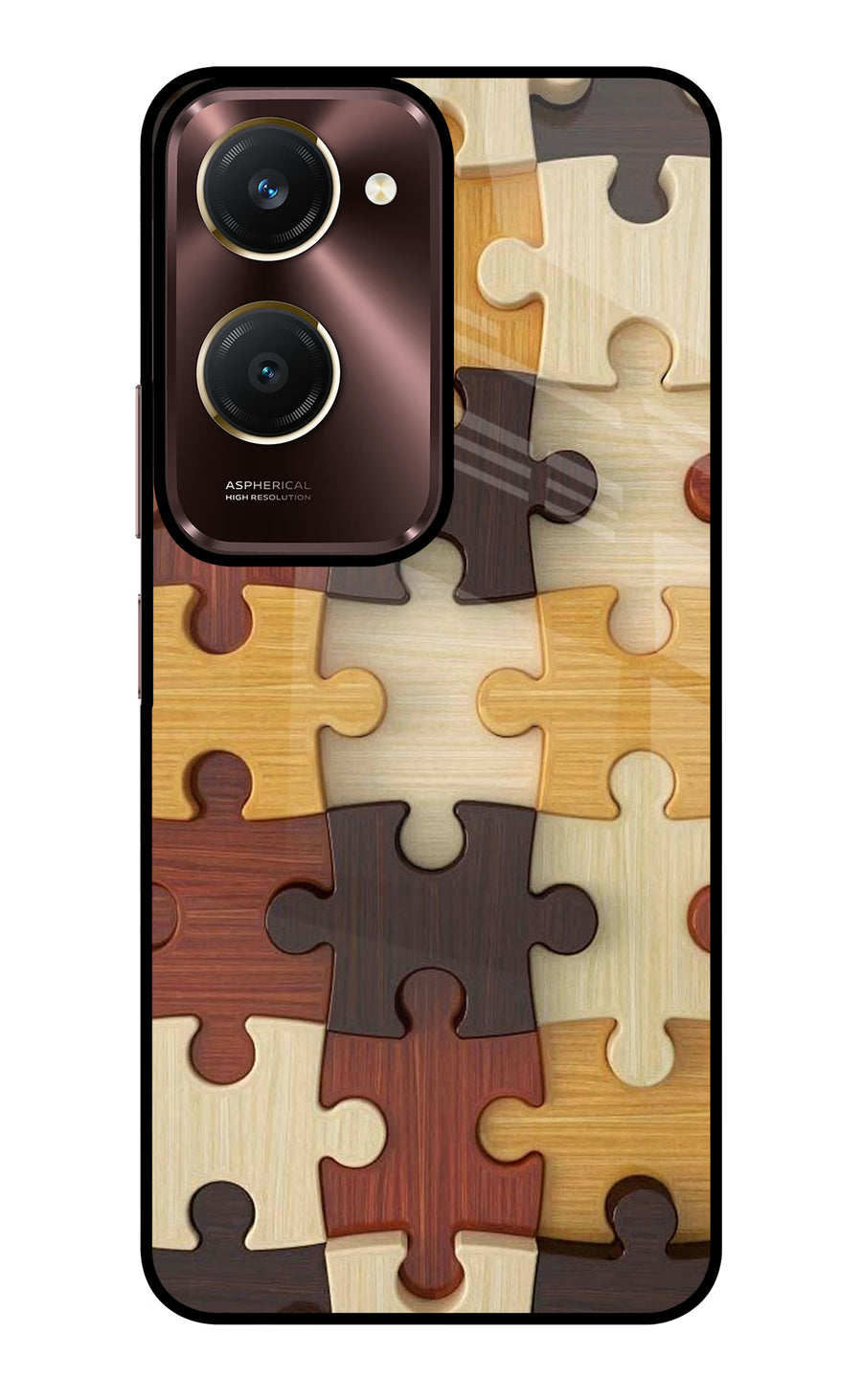 Wooden Puzzle Vivo Y28e 5G Back Cover, Glass case